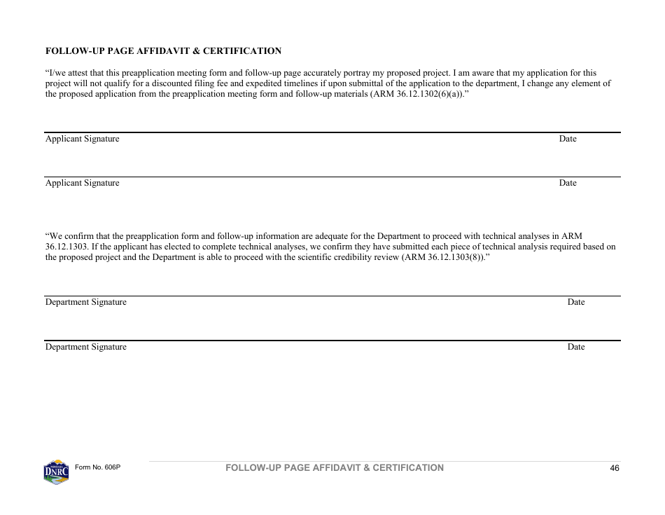 Form 606P Preapplication Meeting Form - Water Right Change - Montana, Page 46