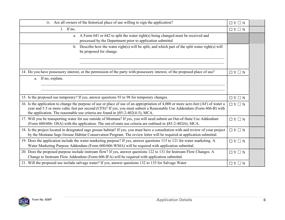 Form 606P Preapplication Meeting Form - Water Right Change - Montana, Page 6