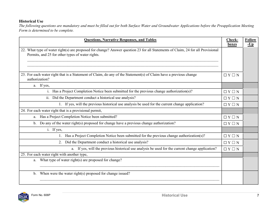 Form 606P Preapplication Meeting Form - Water Right Change - Montana, Page 7