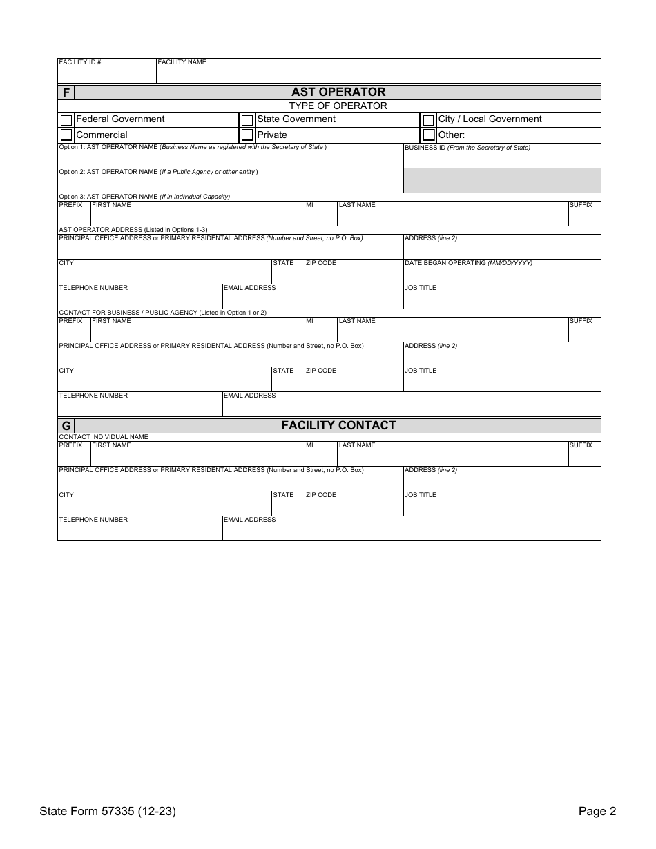 State Form 57335 Notification for Aboveground Storage Tank Systems - Indiana, Page 2