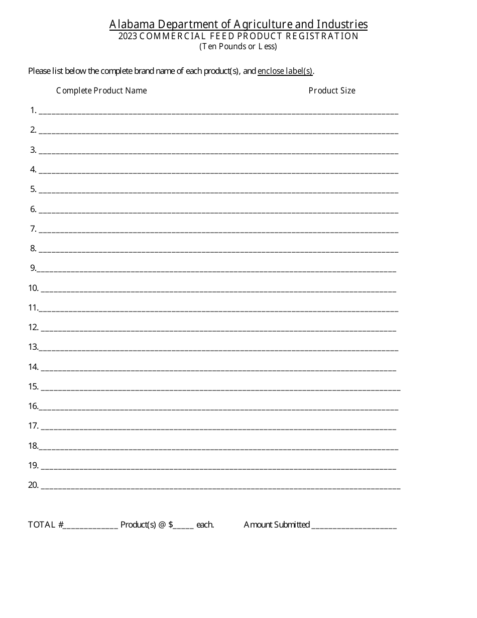 Commercial Feed Product Registration (Ten Pounds or Less) - Alabama, Page 2
