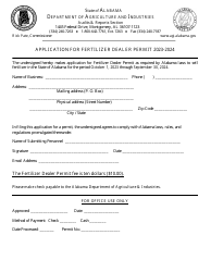Document preview: Application for Fertilizer Dealer Permit - Alabama, 2024