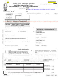 Form N-15 Individual Income Tax Return - Nonresident and Part-Year Resident - Hawaii
