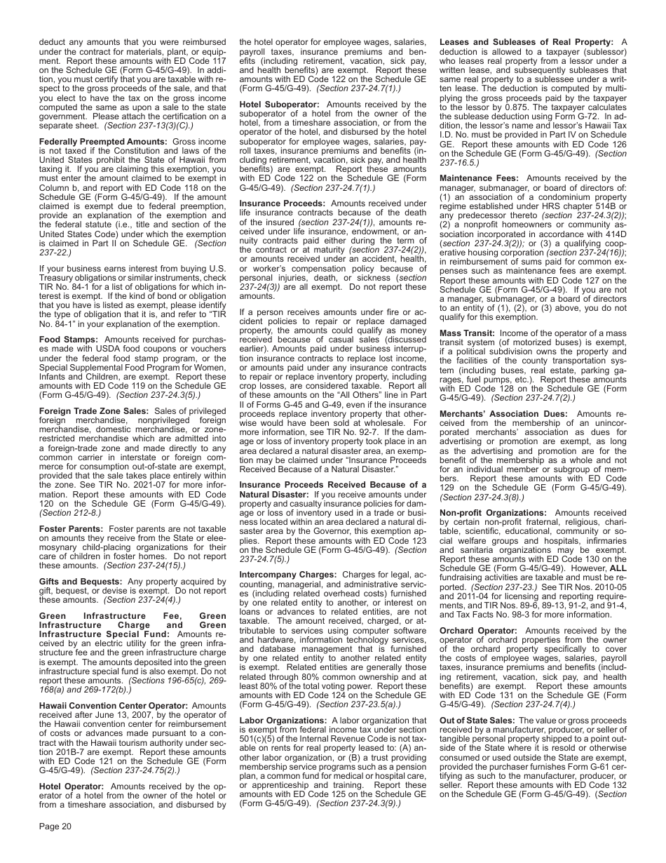 Instructions for Form G-45, G-49 - Hawaii, Page 20