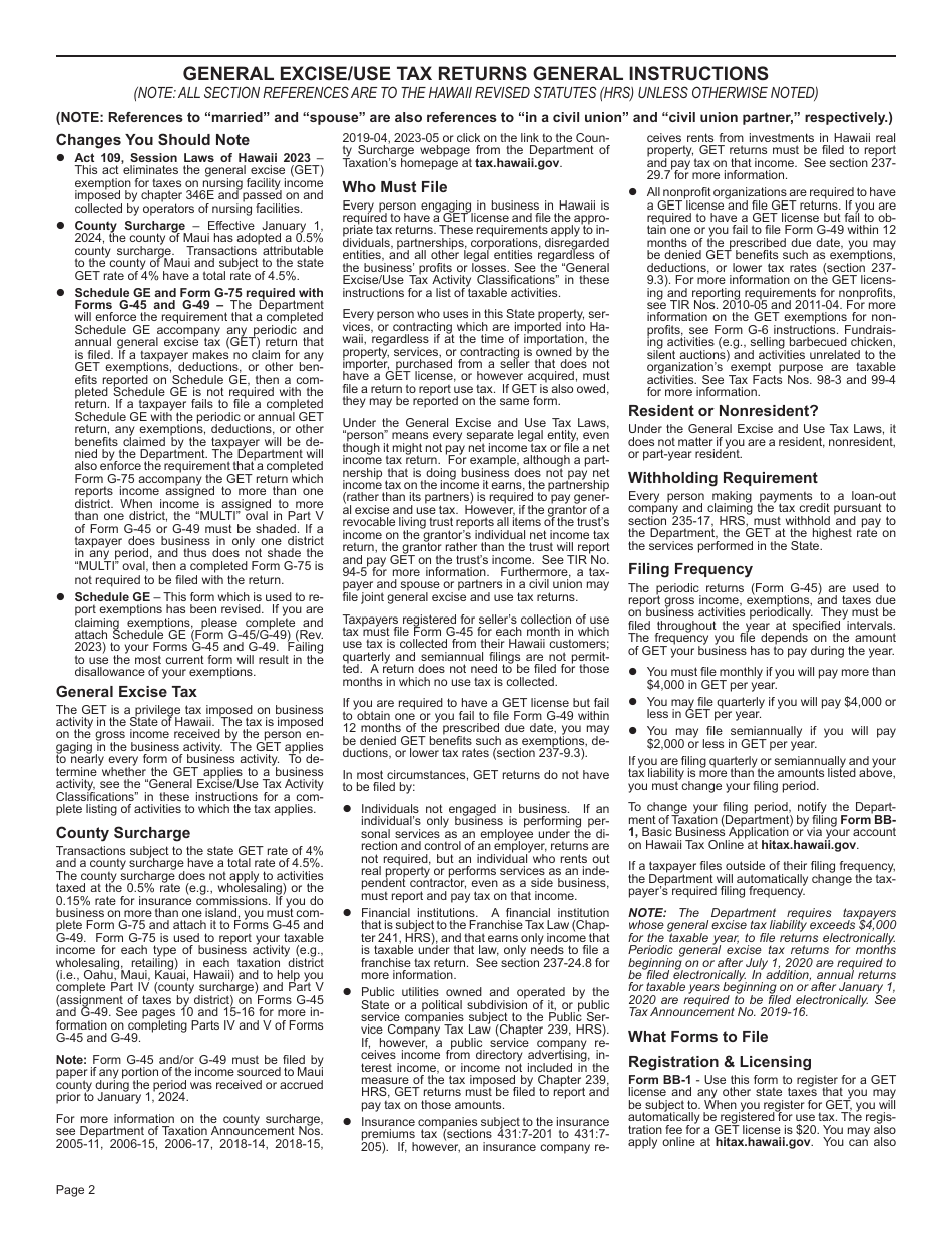 Instructions for Form G-45, G-49 - Hawaii, Page 2