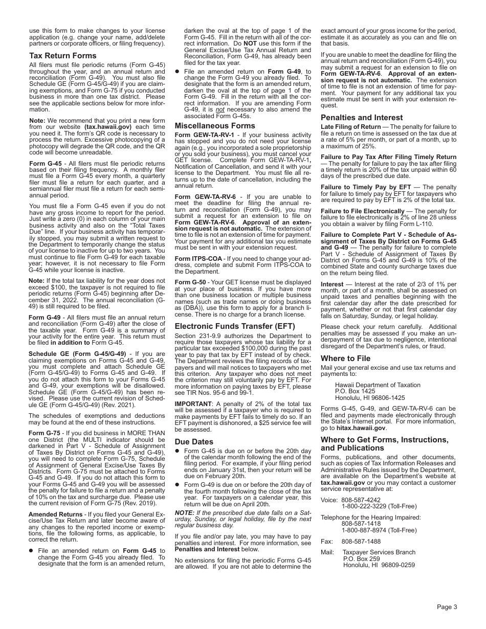 Instructions for Form G-45, G-49 - Hawaii, Page 3