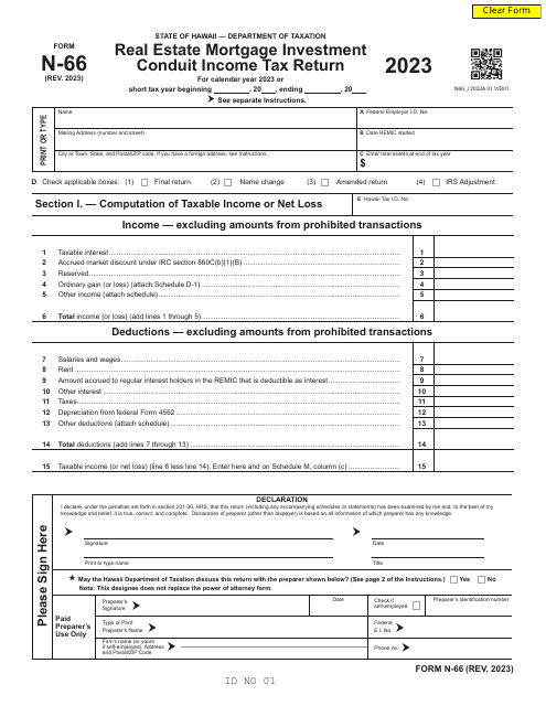 Form N-66 Real Estate Mortgage Investment Conduit Income Tax Return - Hawaii, 2023