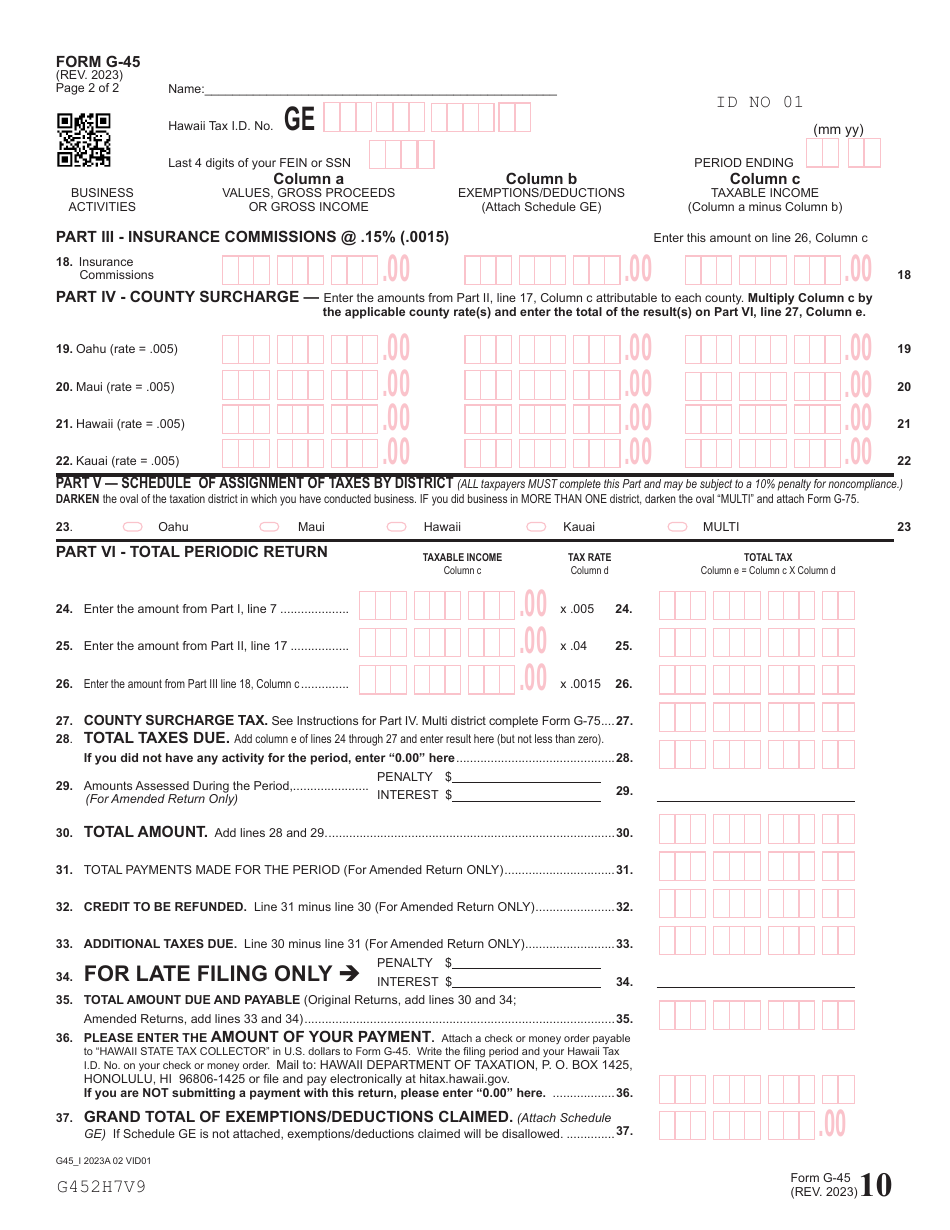 Form G Download Printable Pdf Or Fill Online General Excise Use Tax