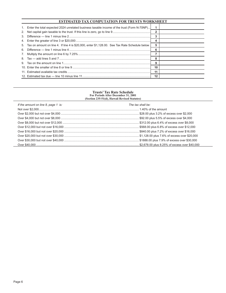 Instructions for Form N-70NP Exempt Organization Business Income Tax Return - Hawaii, Page 6