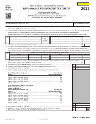 Document preview: Form N-311 Refundable Food/Excise Tax Credit - Hawaii, 2023