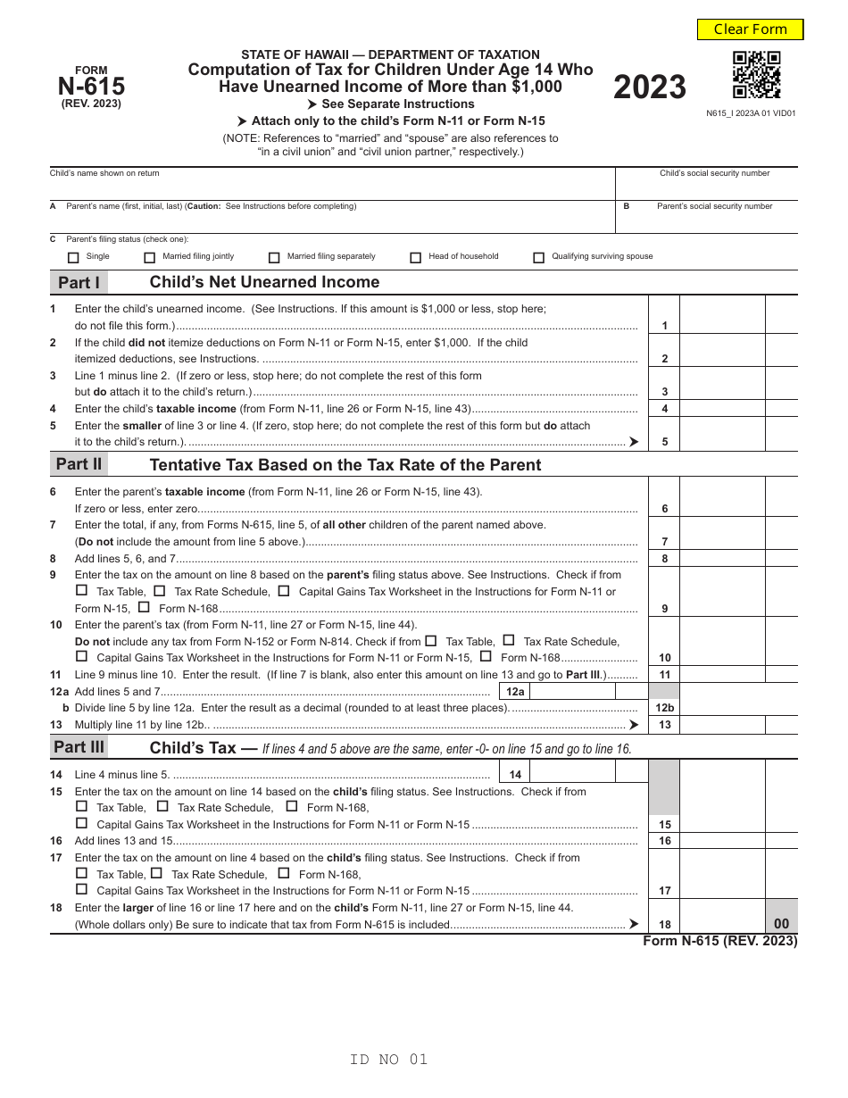 Form N615 Download Fillable PDF or Fill Online Computation of Tax for