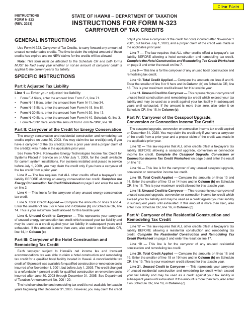 Instructions for Form N-323 Carryover of Tax Credits - Hawaii