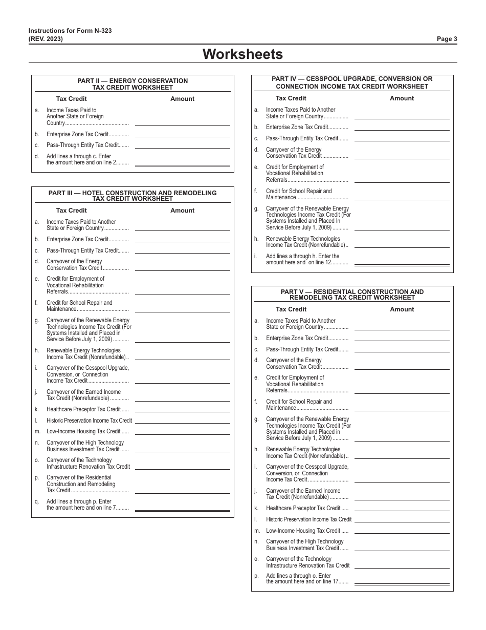 Instructions for Form N-323 Carryover of Tax Credits - Hawaii, Page 3