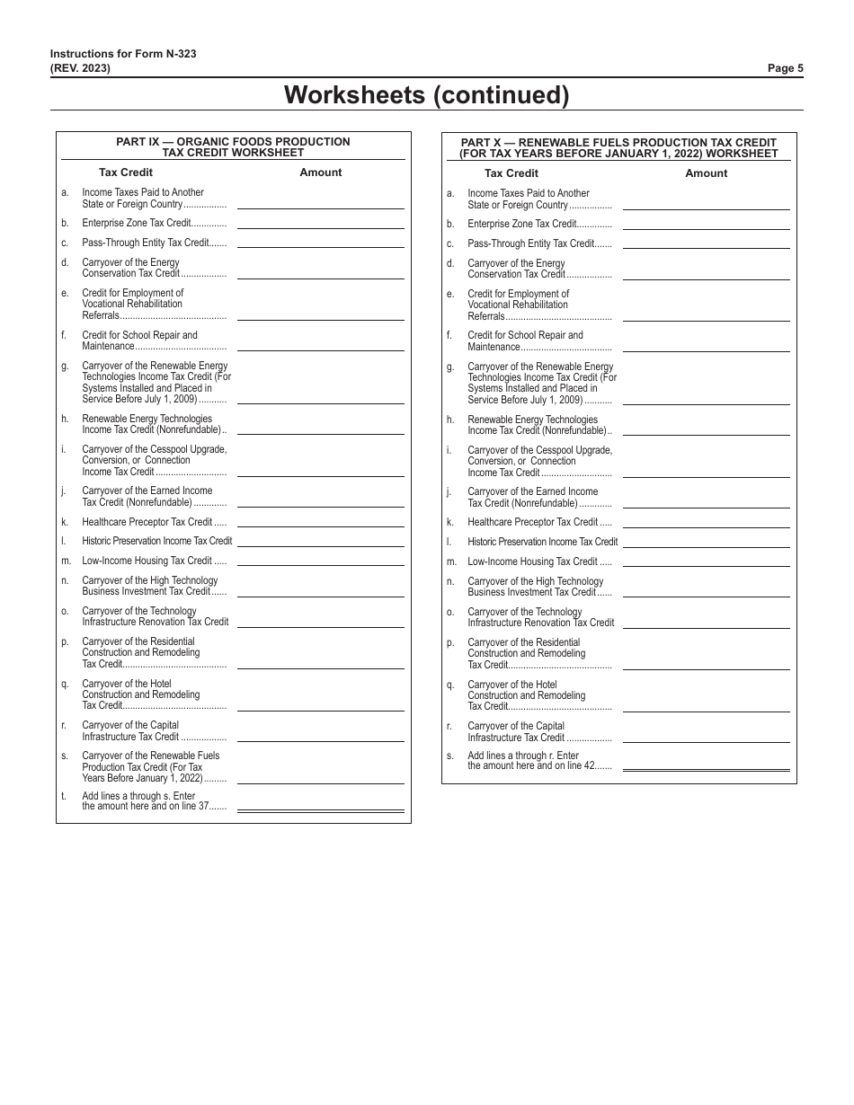 Instructions for Form N-323 Carryover of Tax Credits - Hawaii, Page 5