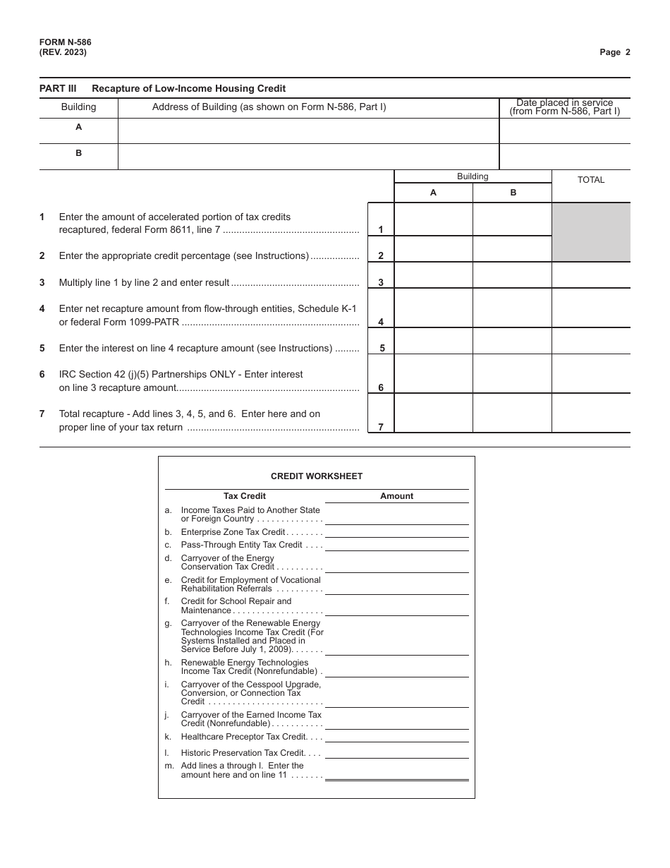 Form N-586 Tax Credit for Low-Income Housing - Hawaii, Page 2