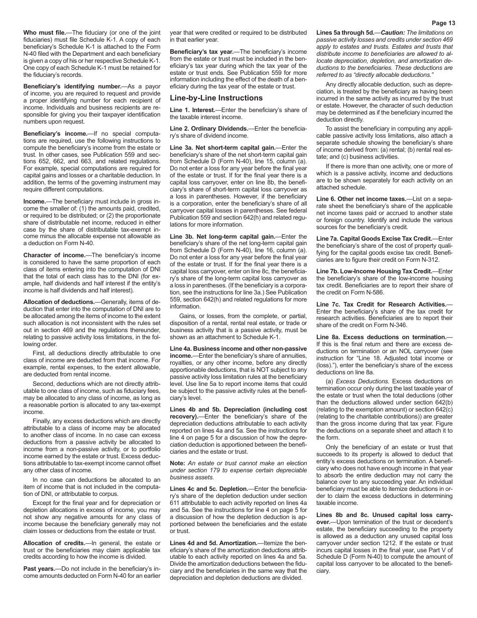 Instructions for Form N-40 Fiduciary Income Tax Return - Hawaii, Page 13