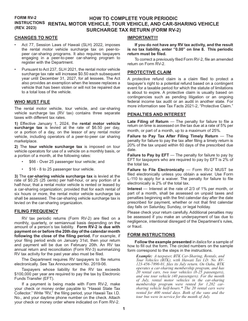 Instructions for Rental Motor Vehicle, Tour Vehicle, and Car-Sharing Vehicle Surcharge Tax - Hawaii