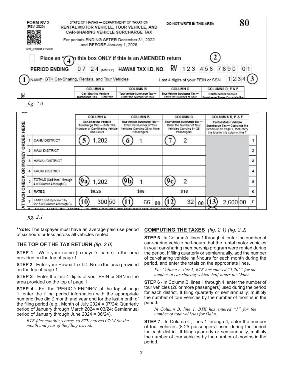 Instructions for Rental Motor Vehicle, Tour Vehicle, and Car-Sharing Vehicle Surcharge Tax - Hawaii, Page 2