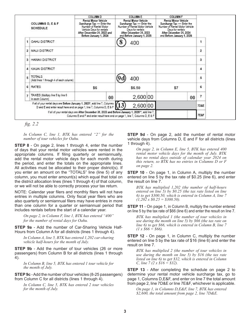 Instructions for Rental Motor Vehicle, Tour Vehicle, and Car-Sharing Vehicle Surcharge Tax - Hawaii, Page 3
