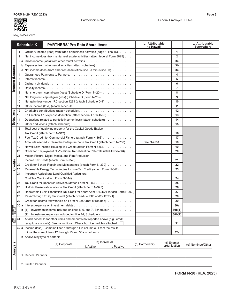 Form N-20 Partnership Return of Income - Hawaii, Page 3
