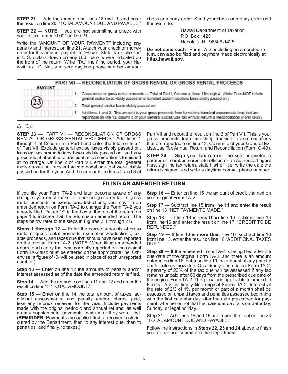 Instructions for Form TA-2 Transient Accommodations Tax Annual Return and Reconciliation - Hawaii, Page 5