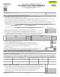 Document preview: Form N-11 (N-15) Schedule X Tax Credits for Hawaii Residents - Hawaii, 2023