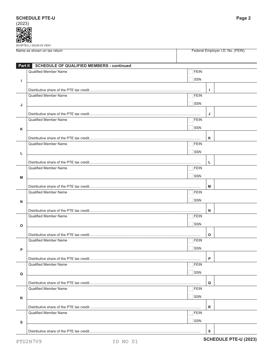 Schedule PTE-U Upper-Tier Pass-Through Entity Tax Credit Allocation - Hawaii, Page 2