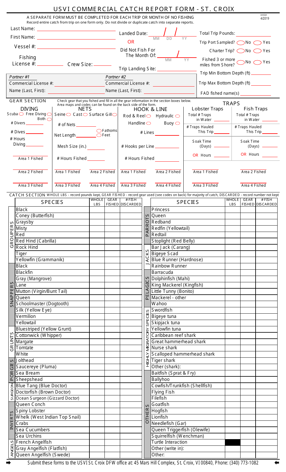 Virgin Islands Usvi Commercial Catch Report Form - St. Croix - Fill Out ...