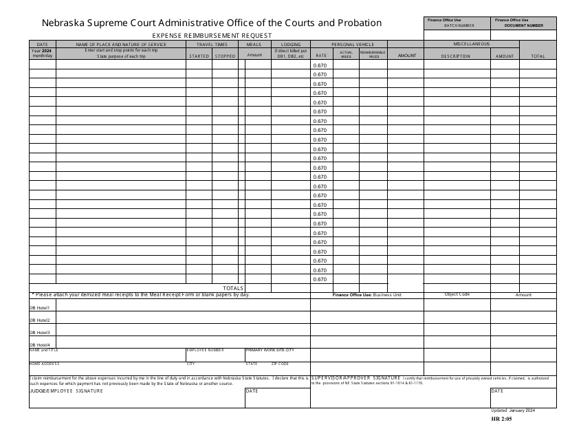 Form HR2:05 Expense Reimbursement Request - Nebraska