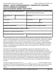 Document preview: Form SOC154C Admission Agreement Child Placed by Agency Into Strtp - Agency - Short-Term Residential Therapeutic Program (Strtp) - California