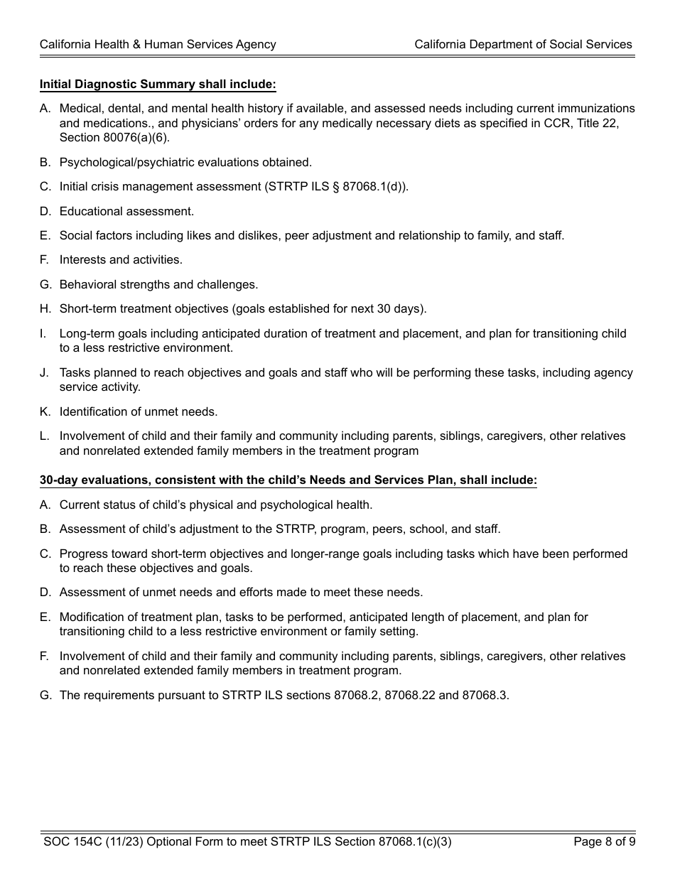 Form SOC154C Admission Agreement Child Placed by Agency Into Strtp - Agency - Short-Term Residential Therapeutic Program (Strtp) - California, Page 8