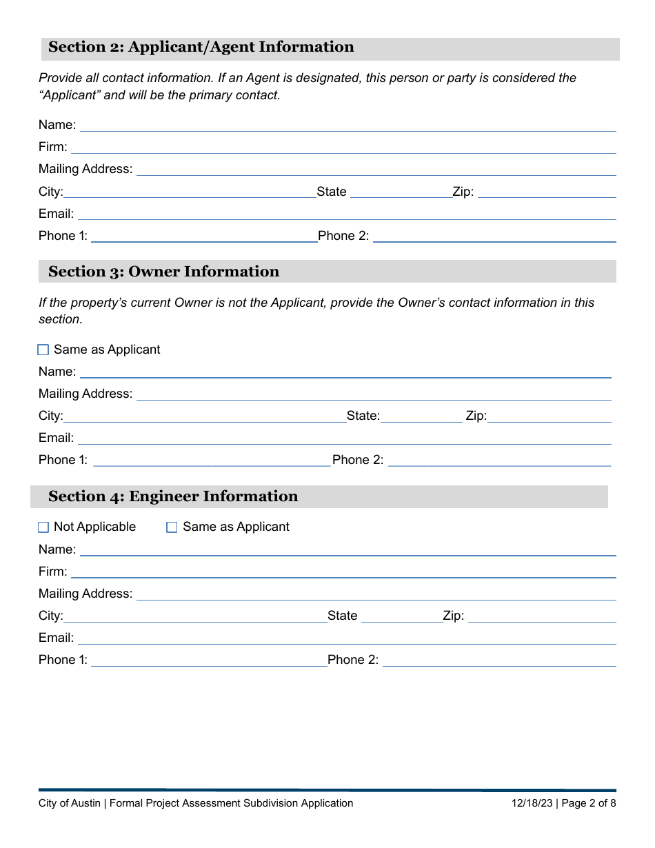 City of Austin, Texas Subdivision Project Assessment Application ...