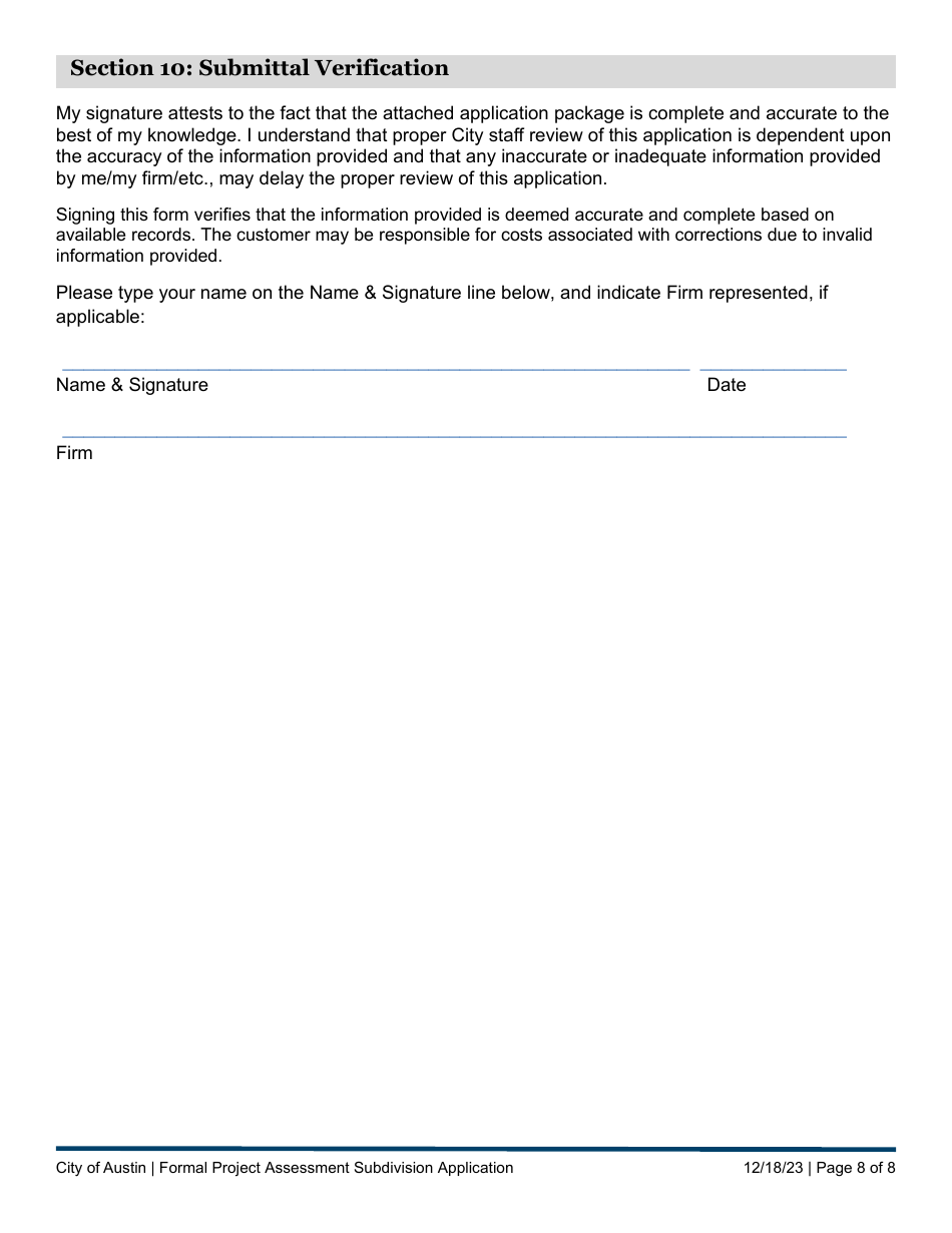 Subdivision Project Assessment Application - Formal Submittal - City of Austin, Texas, Page 8