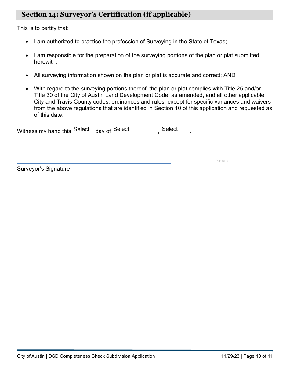 Subdivision Application - Completeness Check Submittal - City of Austin, Texas, Page 10