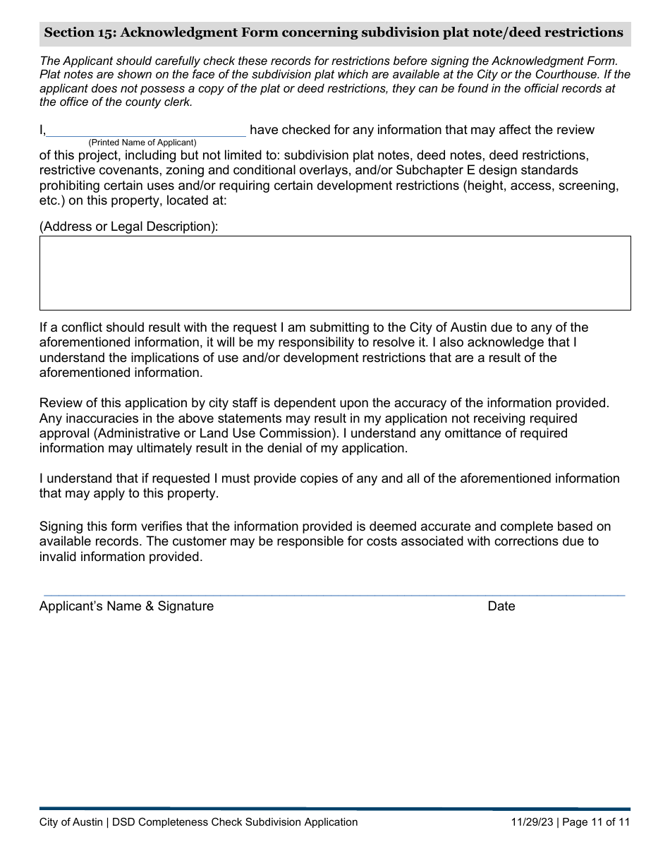 Subdivision Application - Completeness Check Submittal - City of Austin, Texas, Page 11