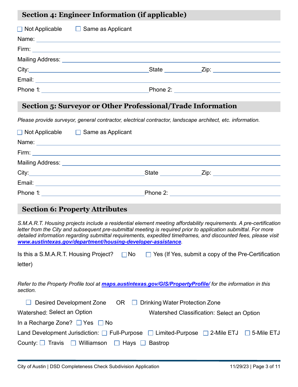 Subdivision Application - Completeness Check Submittal - City of Austin, Texas, Page 3