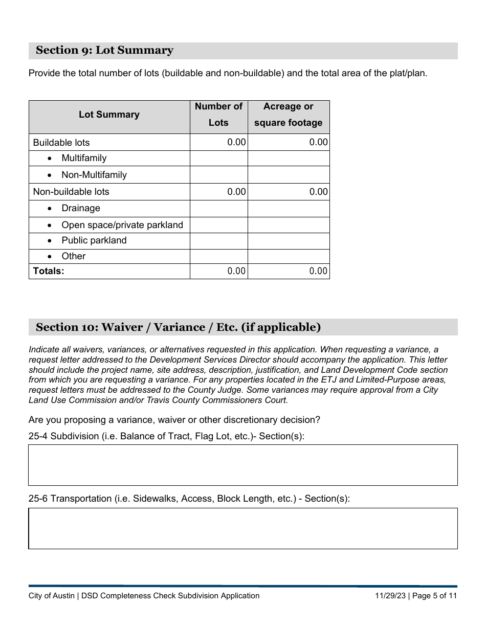 Subdivision Application - Completeness Check Submittal - City of Austin, Texas, Page 5