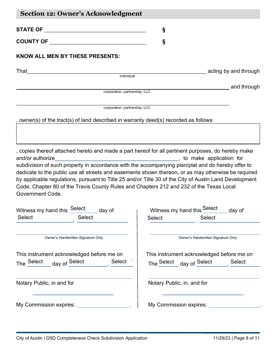 Subdivision Application - Completeness Check Submittal - City of Austin, Texas, Page 8