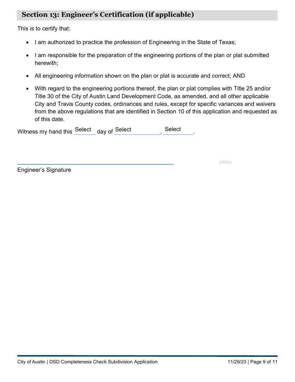 Subdivision Application - Completeness Check Submittal - City of Austin, Texas, Page 9