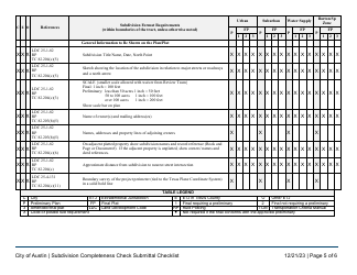 Subdivision Completeness Check Submittal Checklist - City of Austin, Texas, Page 5