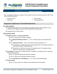 Document preview: Subdivision Completeness Check Submittal Checklist - City of Austin, Texas