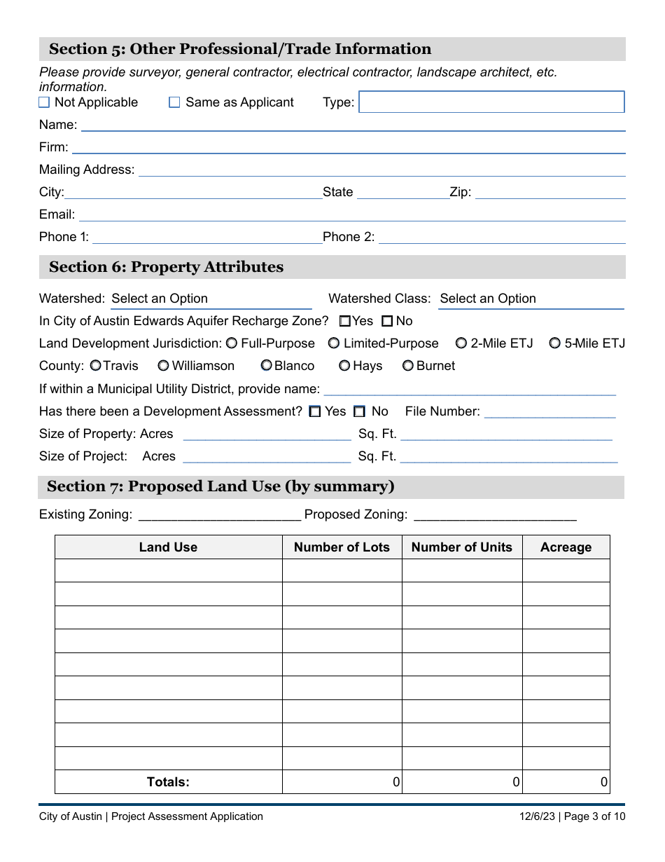 Subdivision Project Assessment Application - Completeness Check Submittal - City of Austin, Texas, Page 3