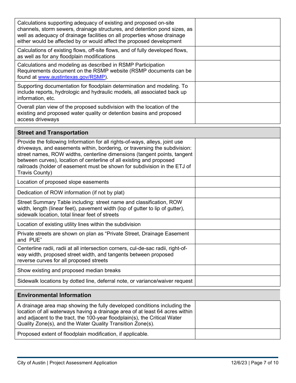 Subdivision Project Assessment Application - Completeness Check Submittal - City of Austin, Texas, Page 7
