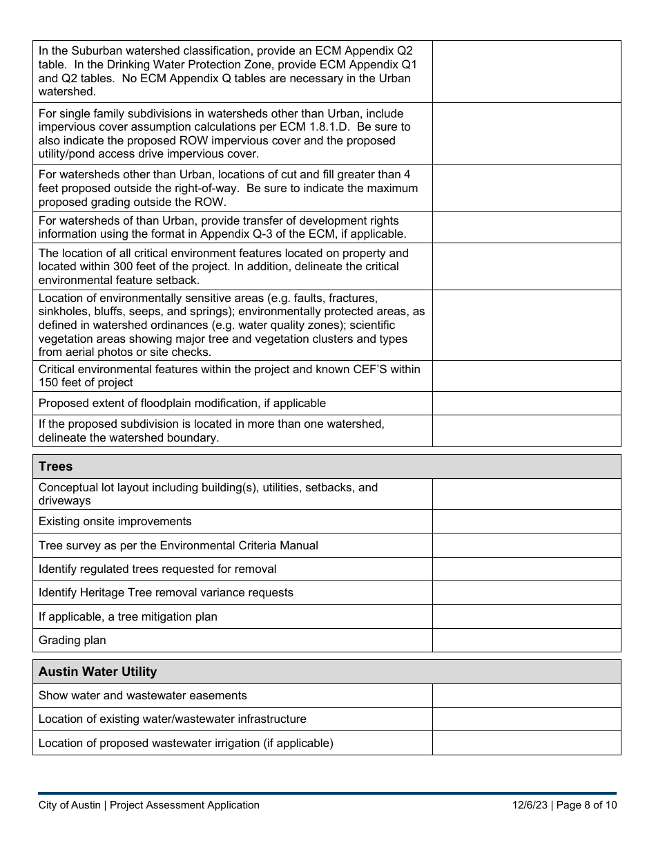 City of Austin, Texas Subdivision Project Assessment Application ...