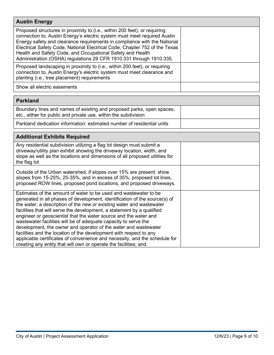 Subdivision Project Assessment Application - Completeness Check Submittal - City of Austin, Texas, Page 9