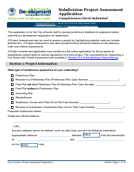 Document preview: Subdivision Project Assessment Application - Completeness Check Submittal - City of Austin, Texas