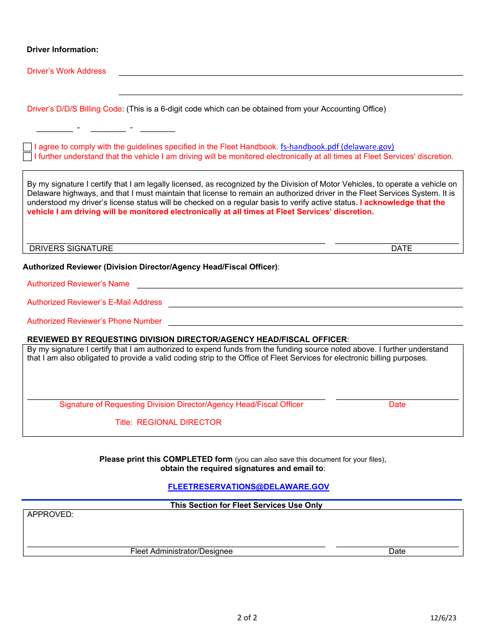 Authorized Driver Designation Application - Group Home Only - Delaware, Page 2