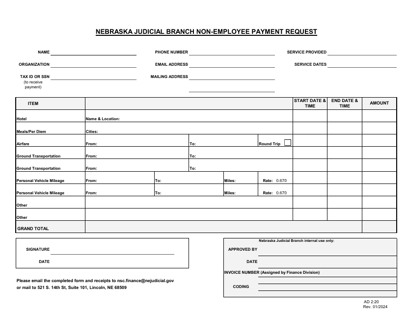 Form AD2:20 Non-employee Payment Request - Nebraska