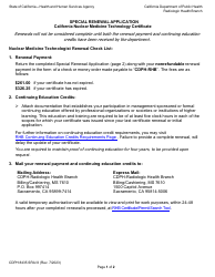 Form CDPH8435 SRA III Special Renewal Application - California Nuclear Medicine Technology Certificate - California