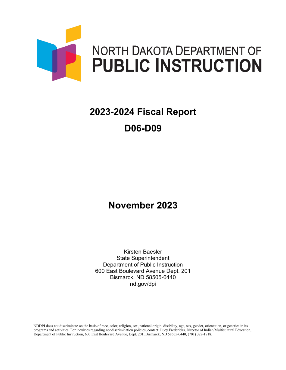 Form D06-D09 Fiscal Report - North Dakota, Page 1